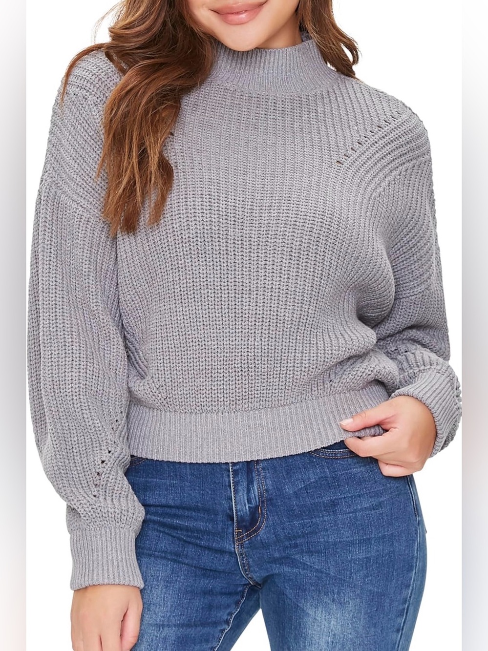 Forever 21 Gray Mock Neck Knit Sweater